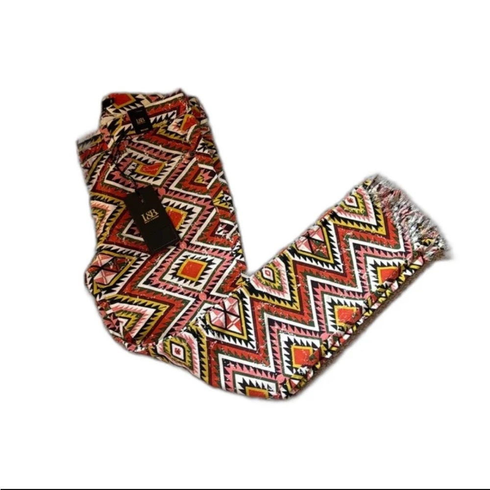 Lucky & Blessed Boho Hippie Cowboy Aztec Print Pants Fray